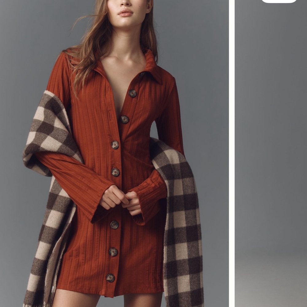 NWT Reformation Benton Ribbed Button Front Sweater Mini dress